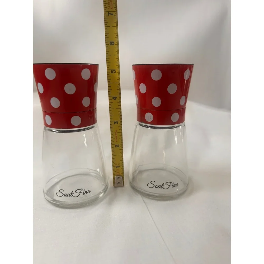 Soul Fine Red White Polka Dot Salt and Pepper Grinder Set Glass Manual‎ Mills 5